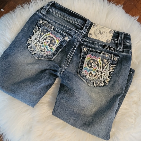 Miss Me Girls Size 12 Cuffed Capri jeans - Picture 5 of 11